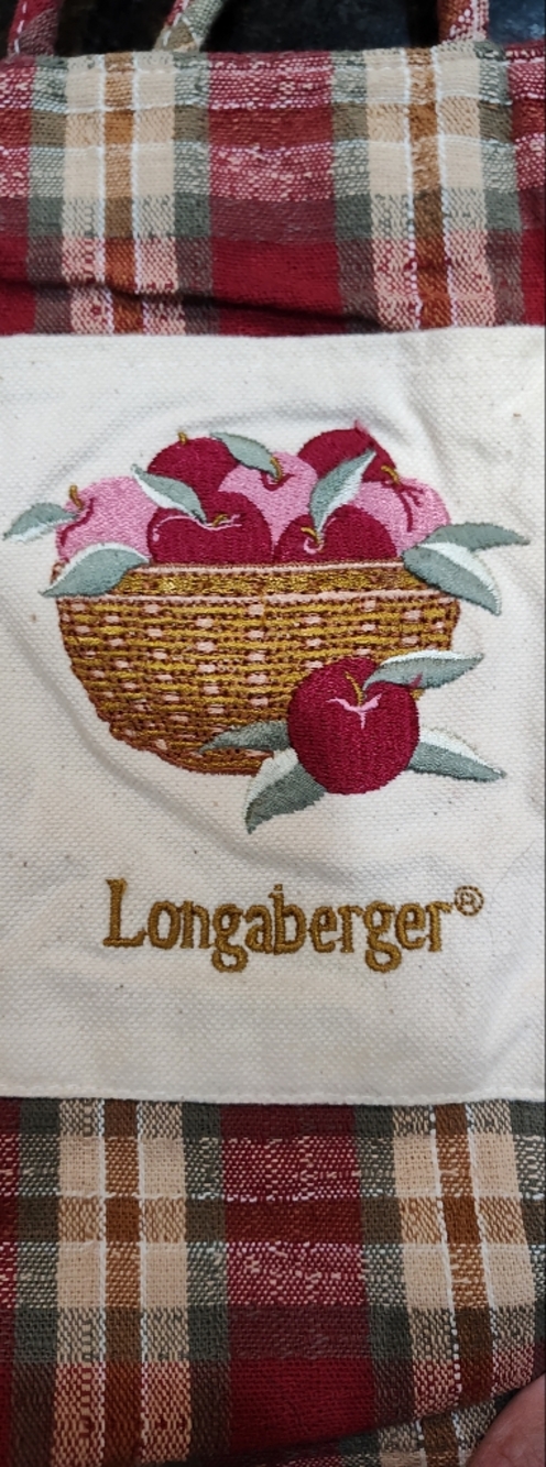 Longaberger Plaid Tote with Embroidered Apple Basket - Red, Brown & Cream - Picture 8 of 10